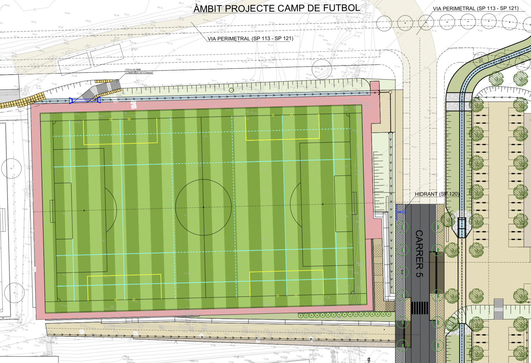 Pla de l'espai destinat al camp de futbol i de rugbi a Torroella de Montgrí