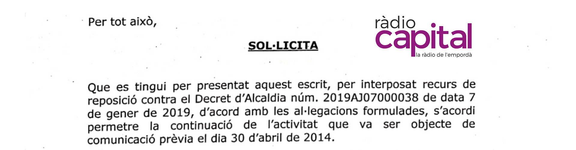 Petició del propietari del local de cultiu de marihuana a l'alcalde de Sant Feliu de Guíxols