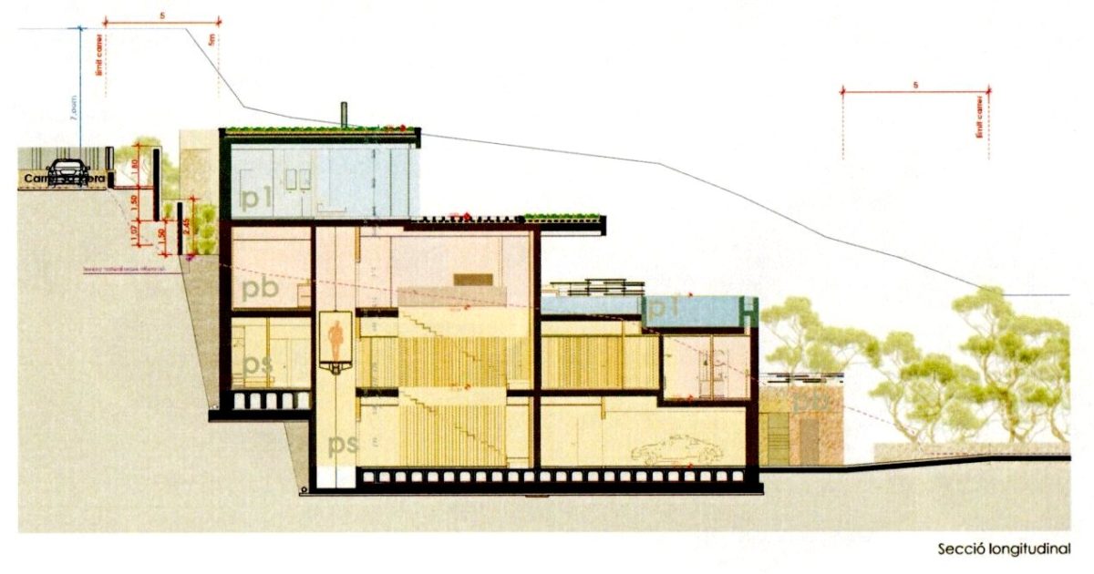 Secció longitudinal de l'habitatge a la Cala Port des Pi a Begur