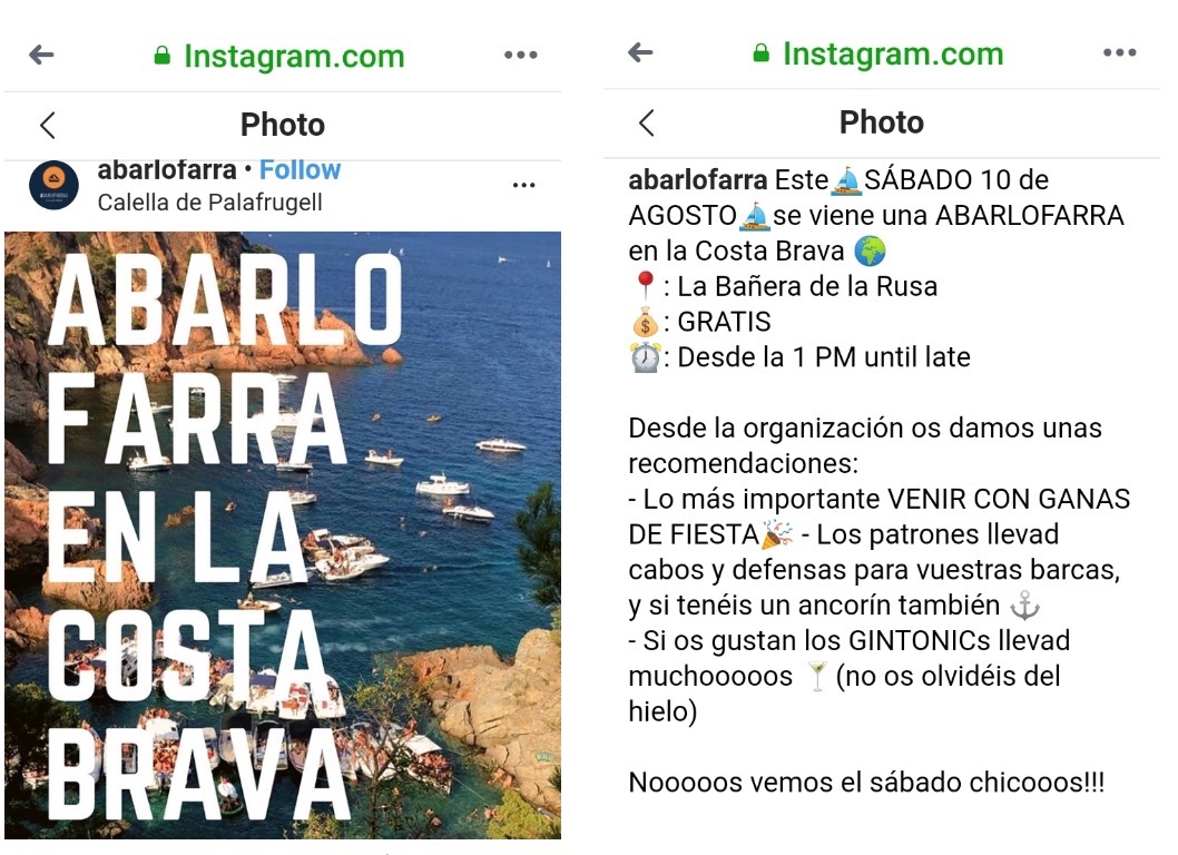 Imatges d'Instagram amb la convocatòria de la festa de @aberlofarra