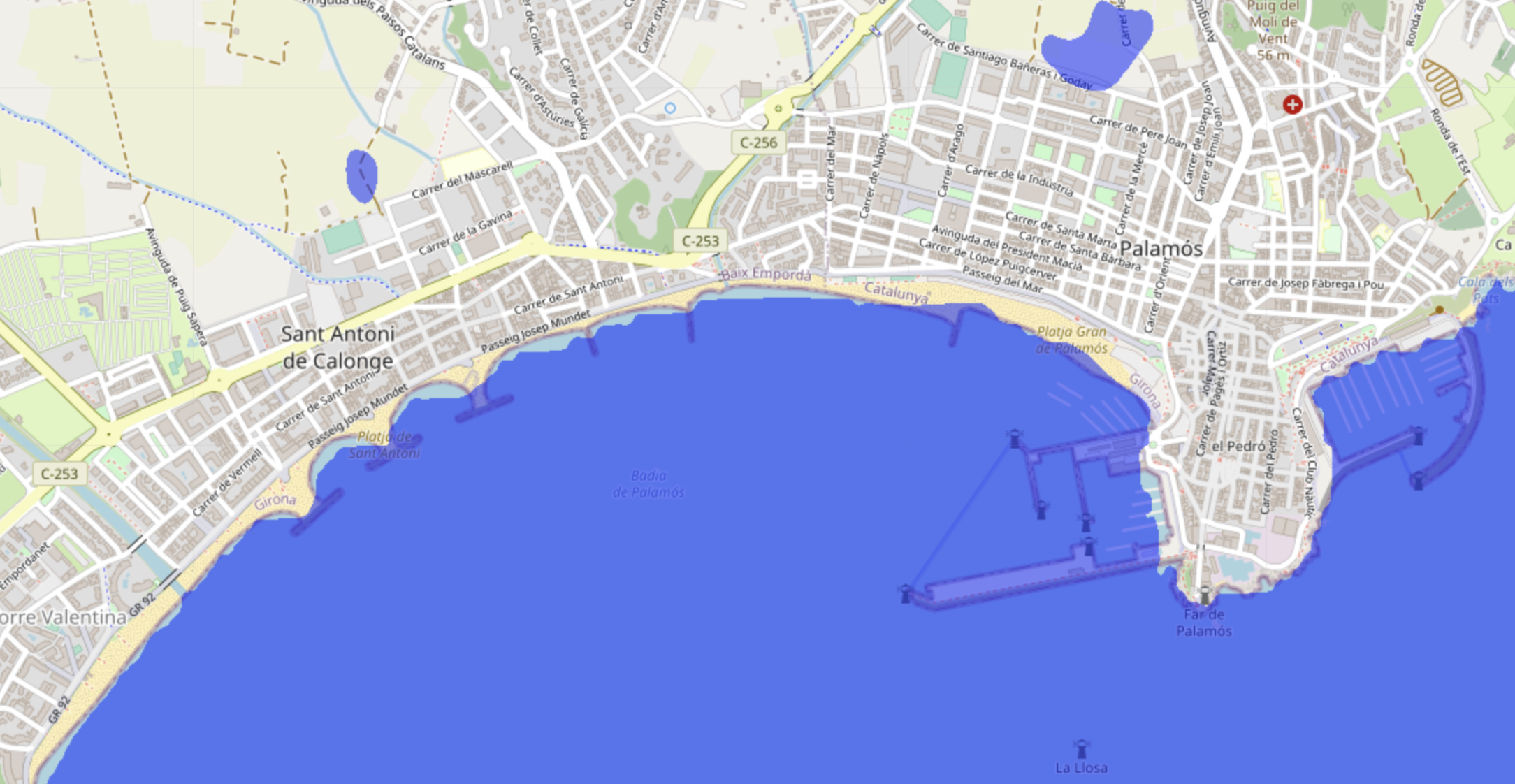 Augment del nivell del mar a la zona de Palamós i Calonge i Sant Antoni