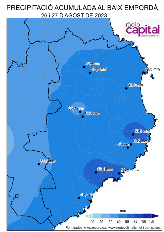 Precipitació 26 i 27 agost 2023 al Baix Empordà