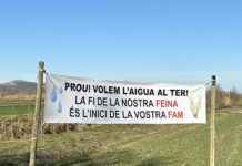Pancarta protesta pagesos aigua ter