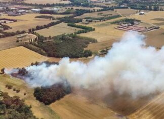 Els Bombers confinen el nucli de Canapost per un incendi a un camp de rostolls